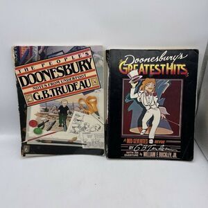 2 Vintage Doonesbury Books GB Trudeau Comics Paperback Books Covers Damaged